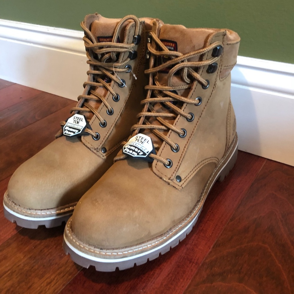 Skechers Steel Toe Memory Foam Medium Tan Boots